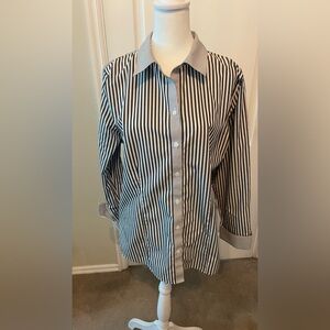 Chico's Black and White Vertical Stripe Button-Down Shirt
